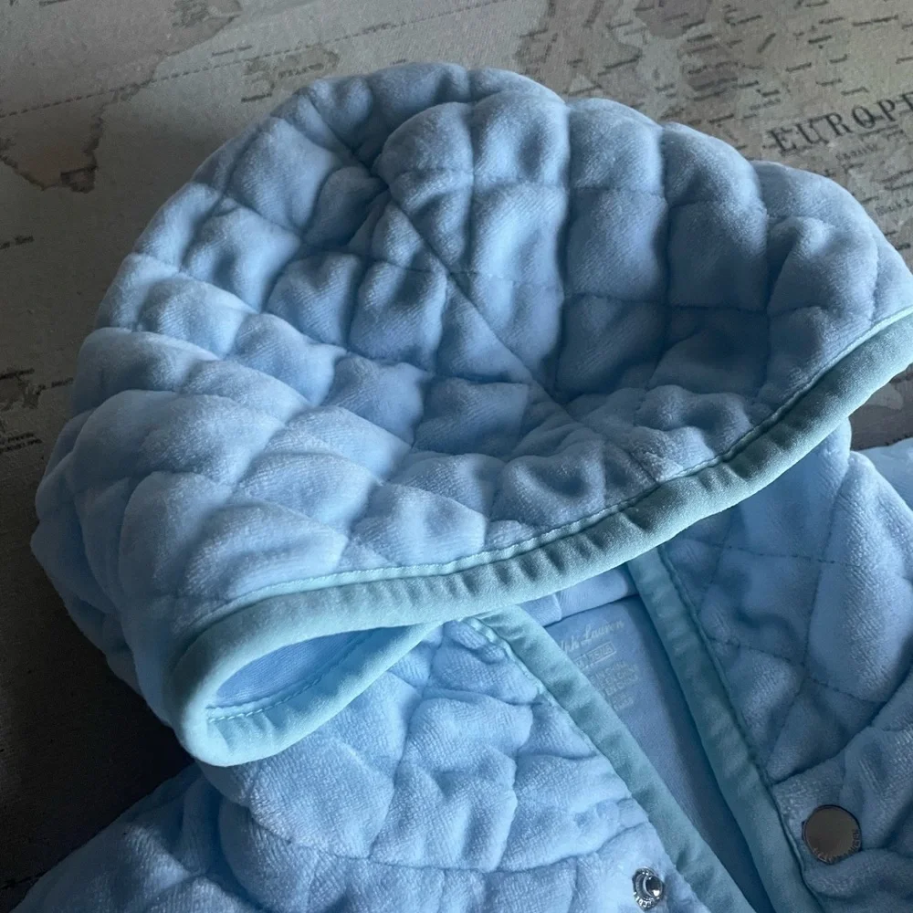 Ralph Lauren Quilted Velour Hooded Cape 9 mo Beryl Blue